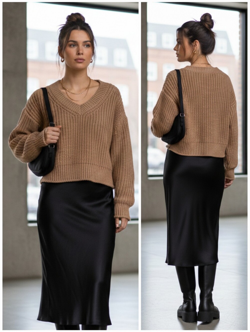 NWOT H&M S Modern Contemporary Coquette Oversized Heavy Knit V Neck Sweater